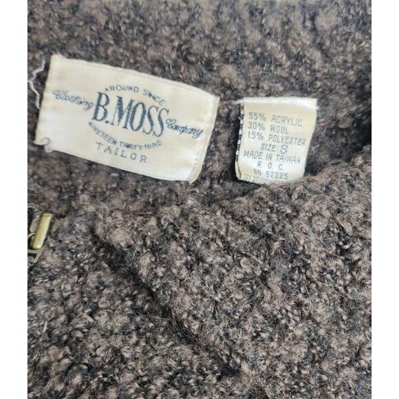 B Moss Acrylic And Wool Sweater Brown Long Sleeve Size Small Zipper Up - Picture 6 of 16